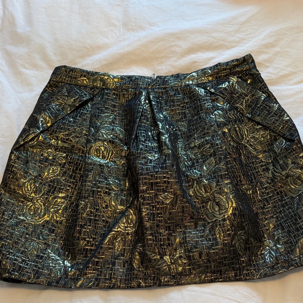 Metallic Black & Gold Floral Brocade Skirt